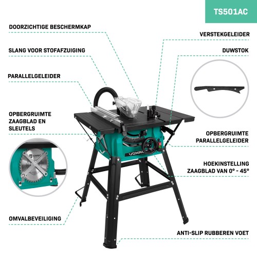 VONROC TS501AC Zaagtafel 1500w 210 mm 40T Zaagblad onderstel