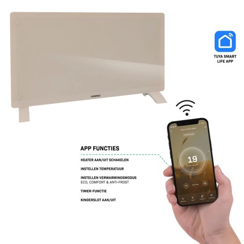 CH516AC_Beige Luxe Elektrische kachel – Convector - Glazen paneel – 1250W/2500W - WIFI