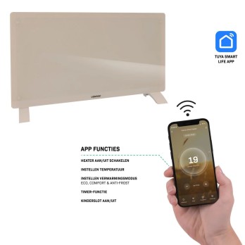 CH516AC_Beige Luxe Elektrische kachel – Convector - Glazen paneel – 1250W/2500W - WIFI