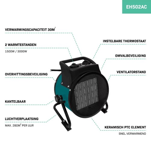 EH502AC Elektrische heater / Straalkachel met ventilatiestand – 3000W | 3 standen