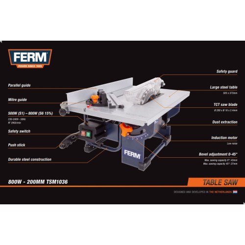 TSM1036 Zaagtafel - 200mm - 800W - Inductiemotor