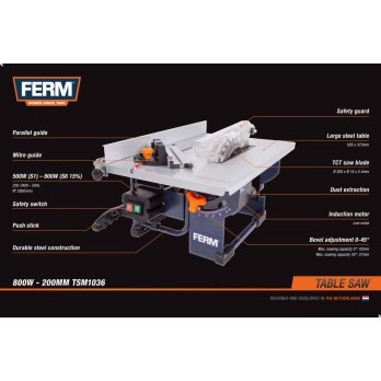 TSM1036 Zaagtafel - 200mm - 800W - Inductiemotor