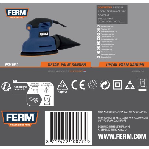 FERM- PSM1039 - Vlakschuurmachine - Deltaschuurmachine - 140W