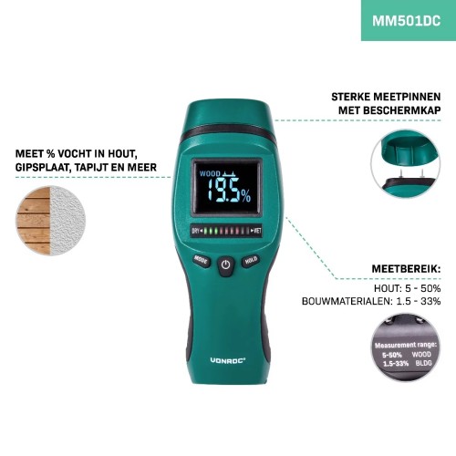 MM501DC Vochtmeter Hoogcontrast LCD