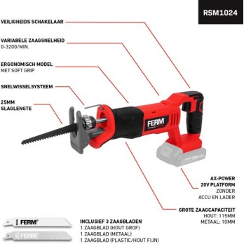 RSM1024 Reciprozaag 20V excl accu en ex. lader